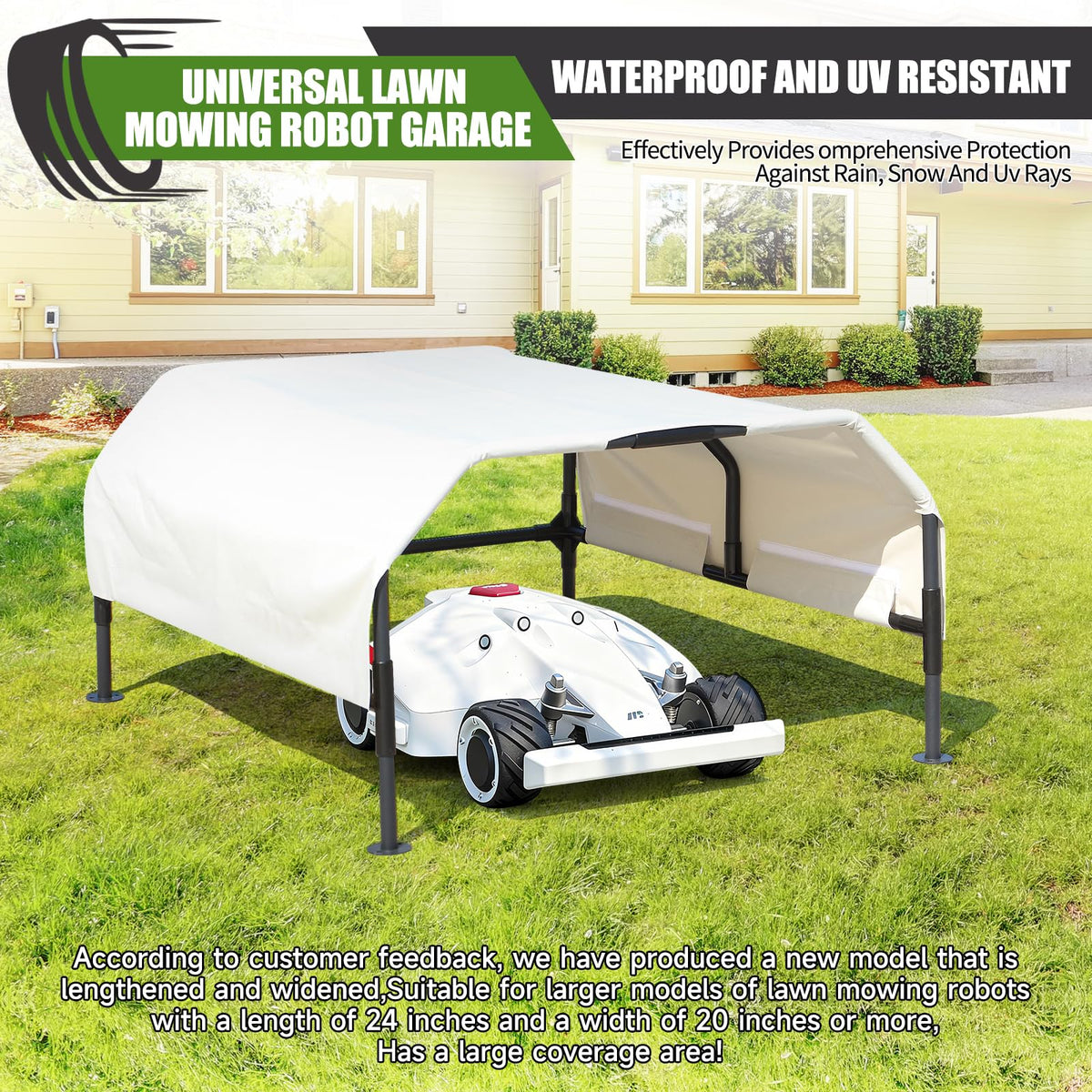 Robot Mower Garage, Rainproof UV-Proof Shelter for All Mowers | Thickened 600D Oxford fabric | Rust-proof steel frame | 35.5×29×17in | Fits Lymow, Segway, , , &amp; more