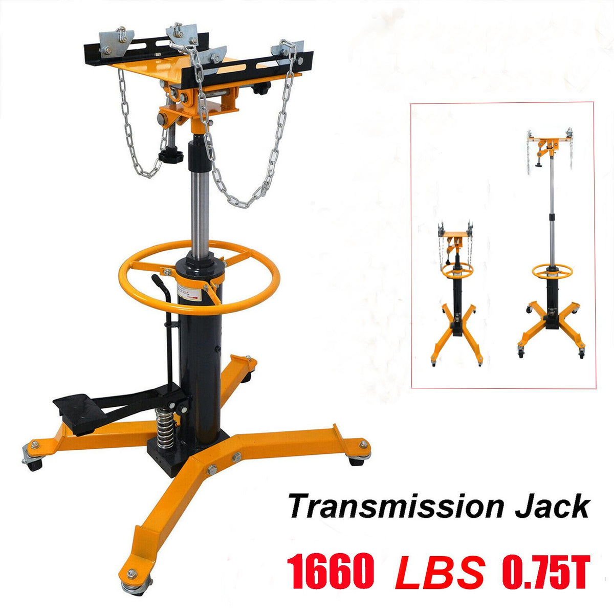 1660lbs 0.75Ton Transmission Jack 2StaHydraulic 360閹 for Engine Lift tools