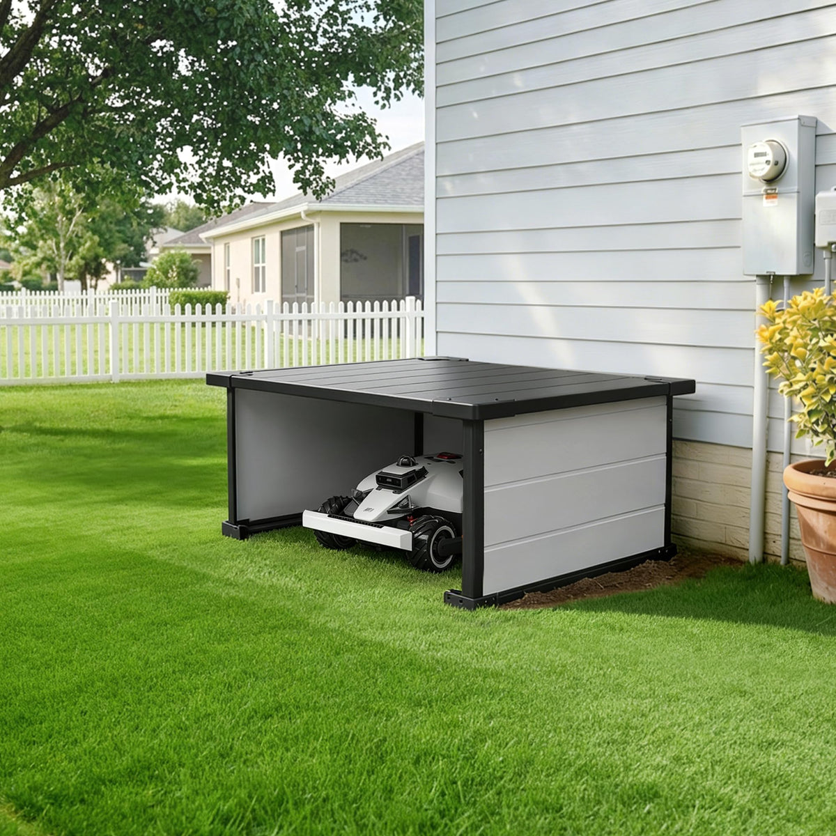 Robot Lawn Mower Garage, Weatherproof Shelter for Robotic Mower Charging Station, Durable PP Panel for Outdoor Use