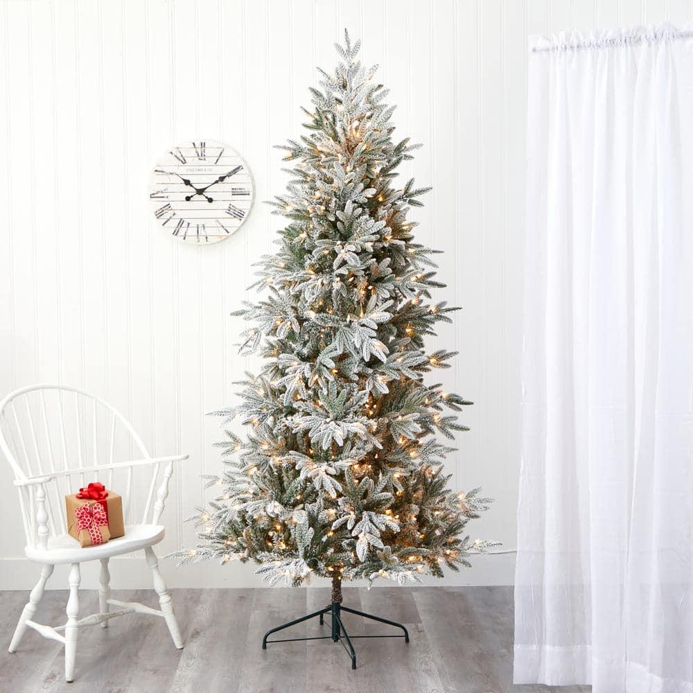 7.5 ft. Pre-Lit Flocked Manchester Spruce Artificial Christmas Tree with 450 Clear Lights