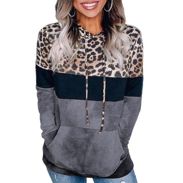 New Women Autumn Winter Streewear Leopard Print Ladies Clothes Casual Loose Hoodies Sweatshirts