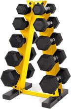 WF Athletic Supply 5-25Lb Rubber Coated Hex Dumbbell Set with A Frame StoraRack Non-Slip Hex Shape for Muscle Toning, Strength Building &amp; Weight Loss - Multiple Choices Available