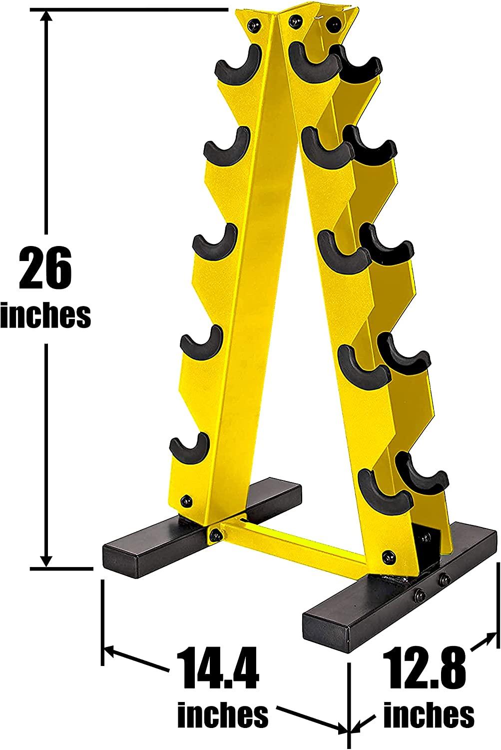 WF Athletic Supply 5-25Lb Rubber Coated Hex Dumbbell Set with A Frame StoraRack Non-Slip Hex Shape for Muscle Toning, Strength Building &amp; Weight Loss - Multiple Choices Available