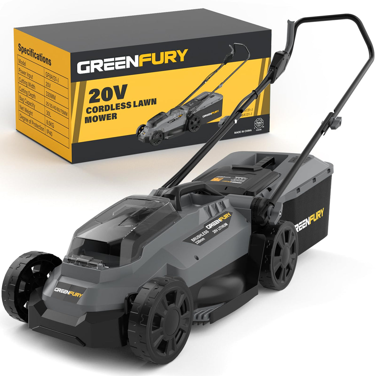 Cordless Lawn Mower Compatible with Dewalt 20V MAX Battery (Tool Only) | 13" Deck, Brushless Motor, 5-Position Height Adjust, 8 Gal Bag, Ideal for Small Yards
