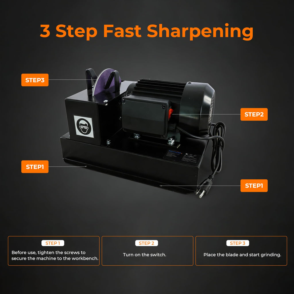 Lawn Mower Blade Sharpener, 1HP 750W Bench Grinder with 9-Inch Ceramic Wheel, 30°/40° Angle Brackets, for High/Low Lift, Gator &amp; Flat Blades, with Extra Replacement Sandpapers