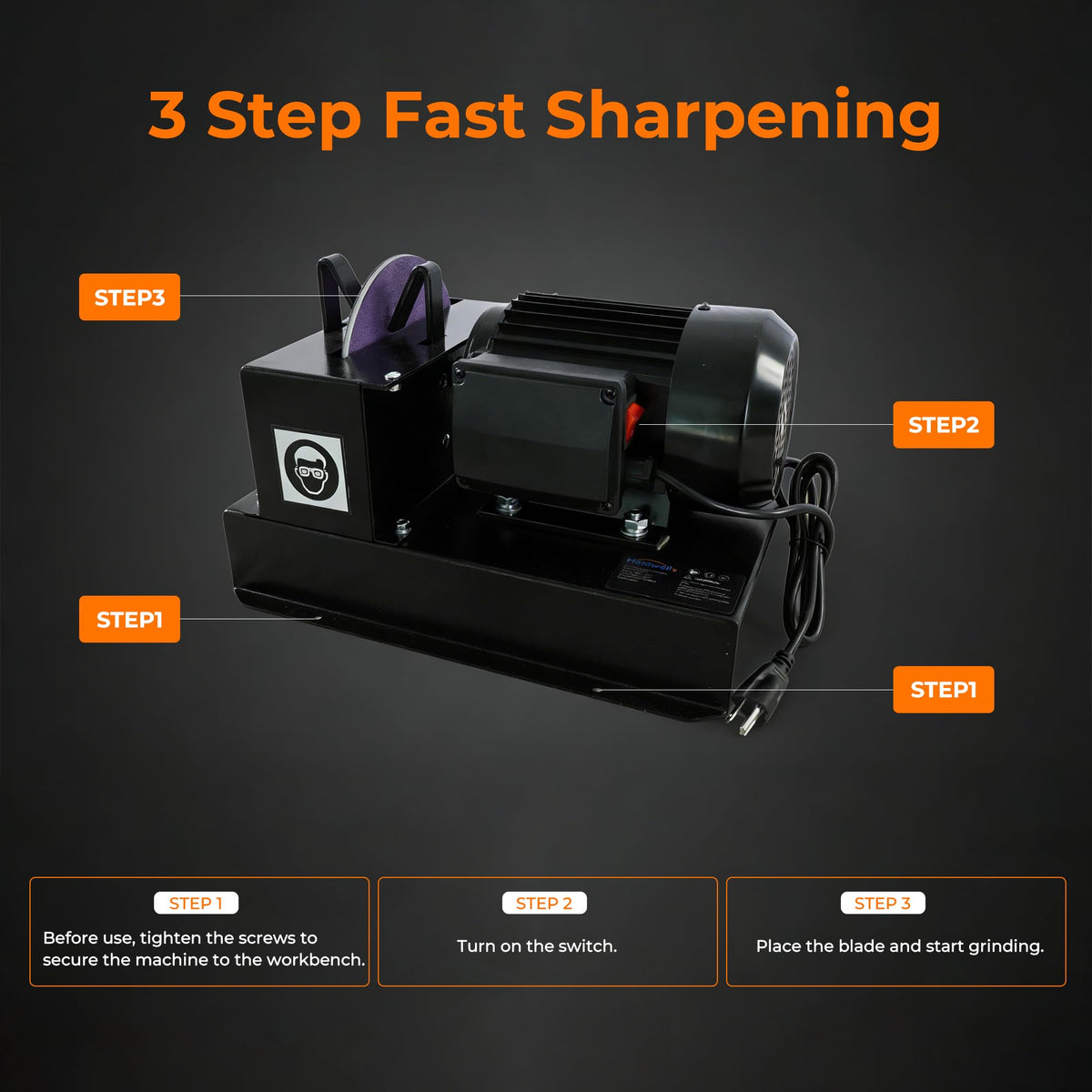 Lawn Mower Blade Sharpener, 1HP 750W Bench Grinder with 9-Inch Ceramic Wheel, 30°/40° Angle Brackets, for High/Low Lift, Gator &amp; Flat Blades, with Extra Replacement Sandpapers