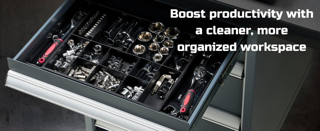 Tool Box Organizer Tray Divider Set, Expandable LarToolbox StoraTray Kit, Rolling Tool Chest Drawer Bins, Hardware Screwdrivers Pliers Organization, 2pcs low profile Trays.