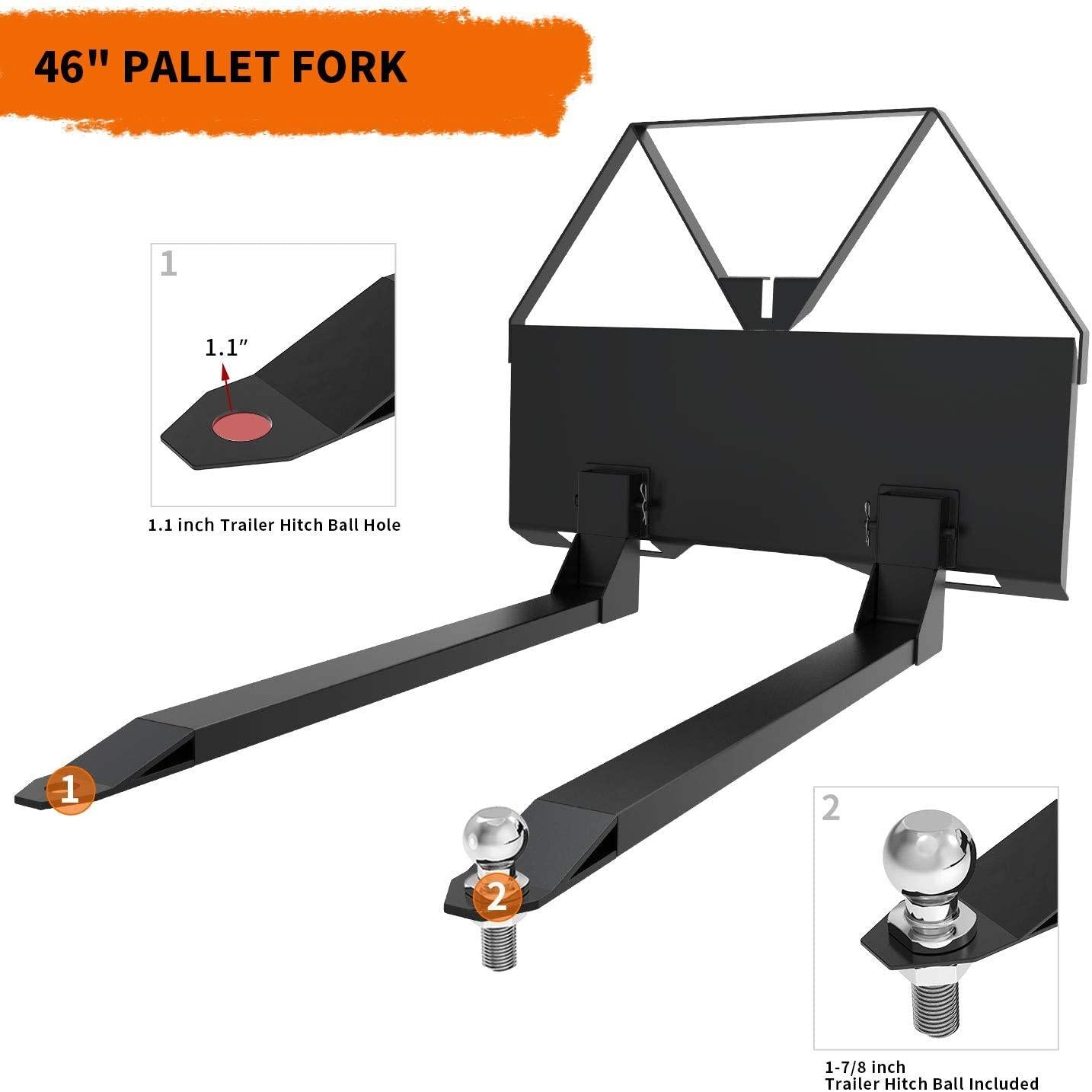 yintatech pallet fork 46" skid steer forks 2600 lbs capacity skid steer attachments quick attach mount