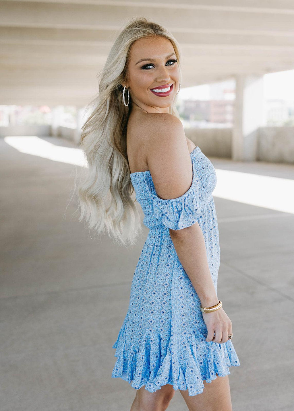 baby blue smocked mini dress