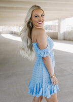 baby blue smocked mini dress