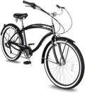 Micargi ROVER 7 Speed Beach Cruiser  TX-35 7 Speed V-Brake  Steel Spokes One Piece Crank Alloy Pink Rims 36H With Fender Color: Matte Black