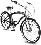 Micargi ROVER 7 Speed Beach Cruiser  TX-35 7 Speed V-Brake  Steel Spokes One Piece Crank Alloy Pink Rims 36H With Fender Color: Matte Black