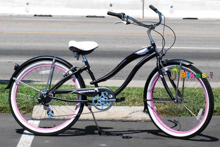 Micargi ROVER 7 Speed Beach Cruiser  TX-35 7 Speed V-Brake  Steel Spokes One Piece Crank Alloy Pink Rims 36H With Fender Color: Matte Black