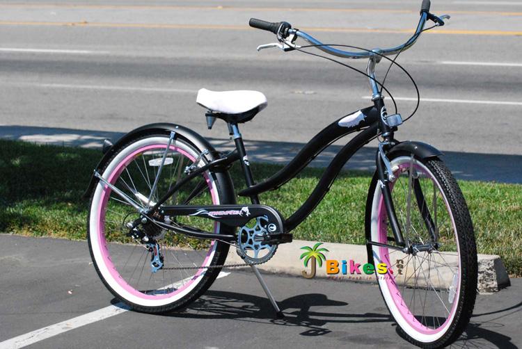 Micargi ROVER 7 Speed Beach Cruiser  TX-35 7 Speed V-Brake  Steel Spokes One Piece Crank Alloy Pink Rims 36H With Fender Color: Matte Black