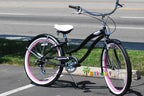 Micargi ROVER 7 Speed Beach Cruiser  TX-35 7 Speed V-Brake  Steel Spokes One Piece Crank Alloy Pink Rims 36H With Fender Color: Matte Black