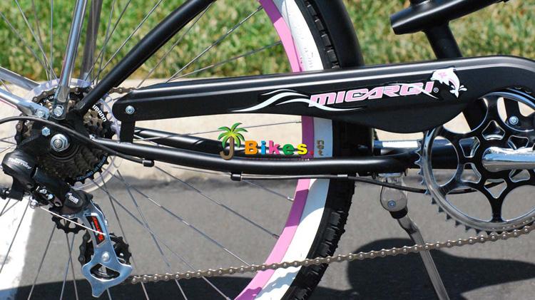 Micargi ROVER 7 Speed Beach Cruiser  TX-35 7 Speed V-Brake  Steel Spokes One Piece Crank Alloy Pink Rims 36H With Fender Color: Matte Black