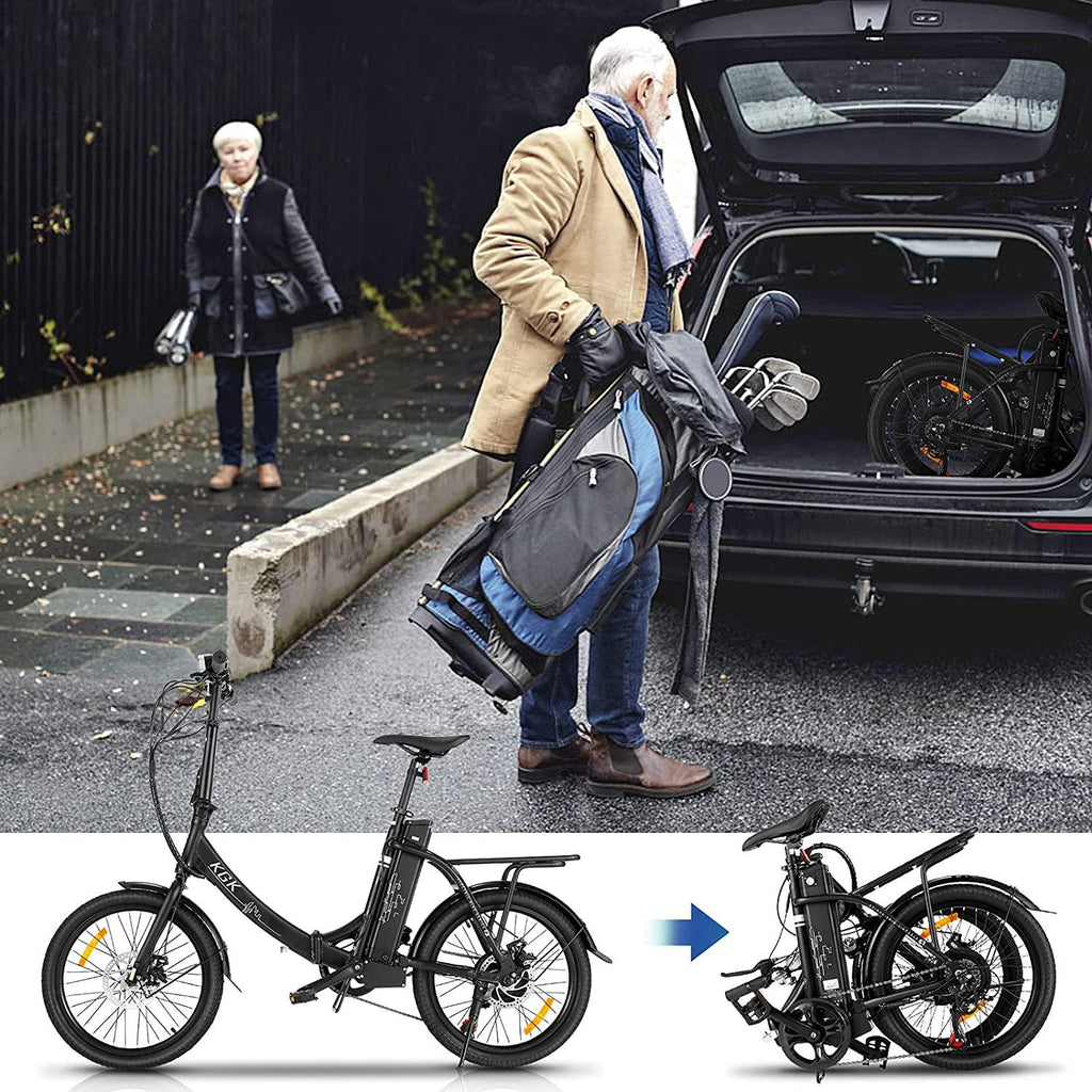 WOOKRAYS Folding Electric Bike, 20" 350W Electric Bicycle with 36V 10.4Ah Removable Battery, Max 20MPH 7 Speed E-Bike for Adults