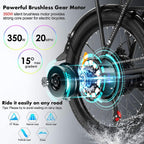 WOOKRAYS Folding Electric Bike, 20" 350W Electric Bicycle with 36V 10.4Ah Removable Battery, Max 20MPH 7 Speed E-Bike for Adults