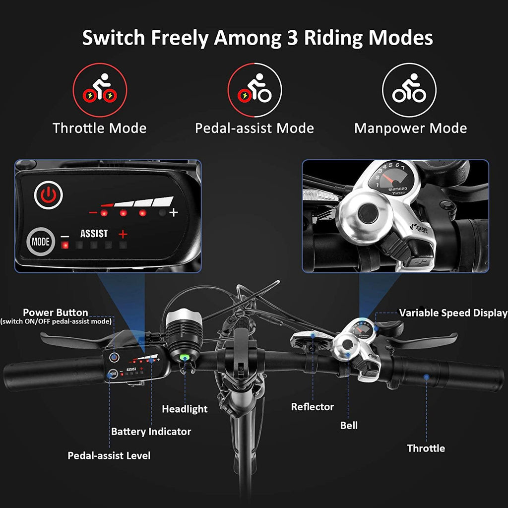 WOOKRAYS Folding Electric Bike, 20" 350W Electric Bicycle with 36V 10.4Ah Removable Battery, Max 20MPH 7 Speed E-Bike for Adults