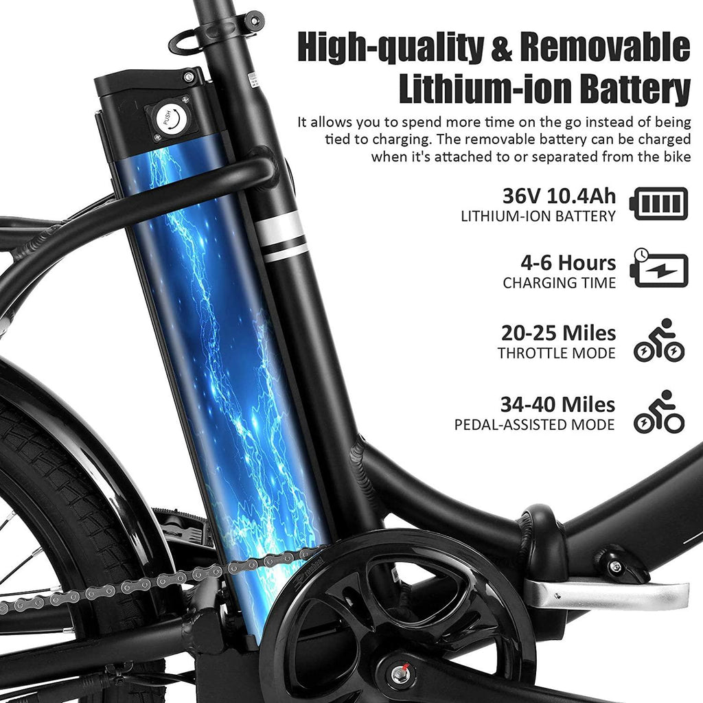 WOOKRAYS Folding Electric Bike, 20" 350W Electric Bicycle with 36V 10.4Ah Removable Battery, Max 20MPH 7 Speed E-Bike for Adults