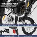 WOOKRAYS Folding Electric Bike, 20" 350W Electric Bicycle with 36V 10.4Ah Removable Battery, Max 20MPH 7 Speed E-Bike for Adults