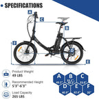 WOOKRAYS Folding Electric Bike, 20" 350W Electric Bicycle with 36V 10.4Ah Removable Battery, Max 20MPH 7 Speed E-Bike for Adults