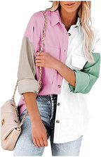 Womens Corduroy Shirt Jacket Button Down Long Sleeve Splicing Blouses Tops Oversized Shirts for Women with Pockets