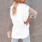 Womens Corduroy Shirt Jacket Button Down Long Sleeve Splicing Blouses Tops Oversized Shirts for Women with Pockets