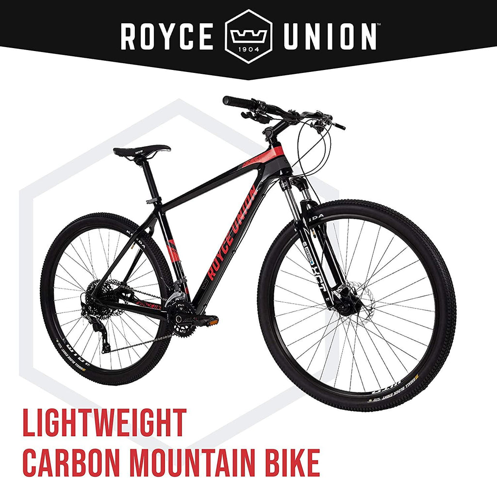 Royce Union Lightweight Carbon Men's Mountain Bike, Matte Black, 29 inch Wheels / 19 inch Frame (76149)