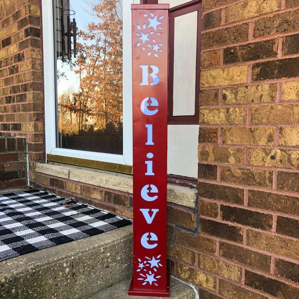 40 in. Red Believe Outdoor Lighted Pillar