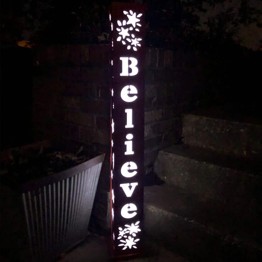 40 in. Red Believe Outdoor Lighted Pillar