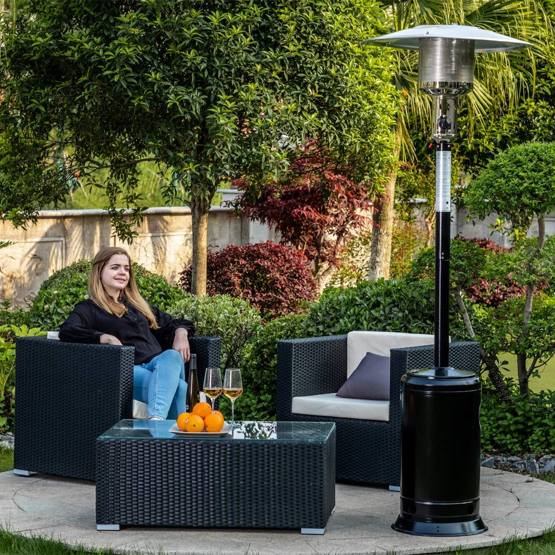 moonbody Outdoor Patio Propane with Portable Wheels 47,000 BTU 88 inch Standing Gas Outside Stainless Steel Commercial &amp; Residential Hammered Black for Party Restaurant Garden Yard