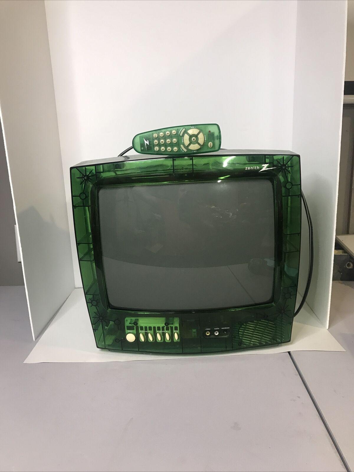 zenith c13a04lg transparent green 13" inch color prison tv, has remote. 2000