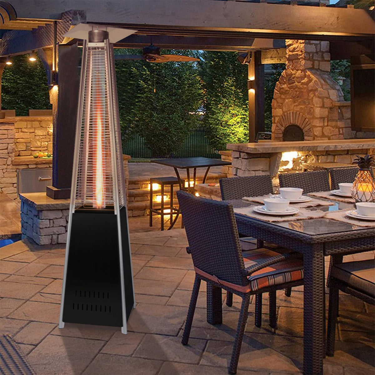 Follure Space Heater,Propane Heater,Patio Heater,42,000 BTU Pyrami-d Flame Outdoor Heater Propane Heater With Wheel,Black
