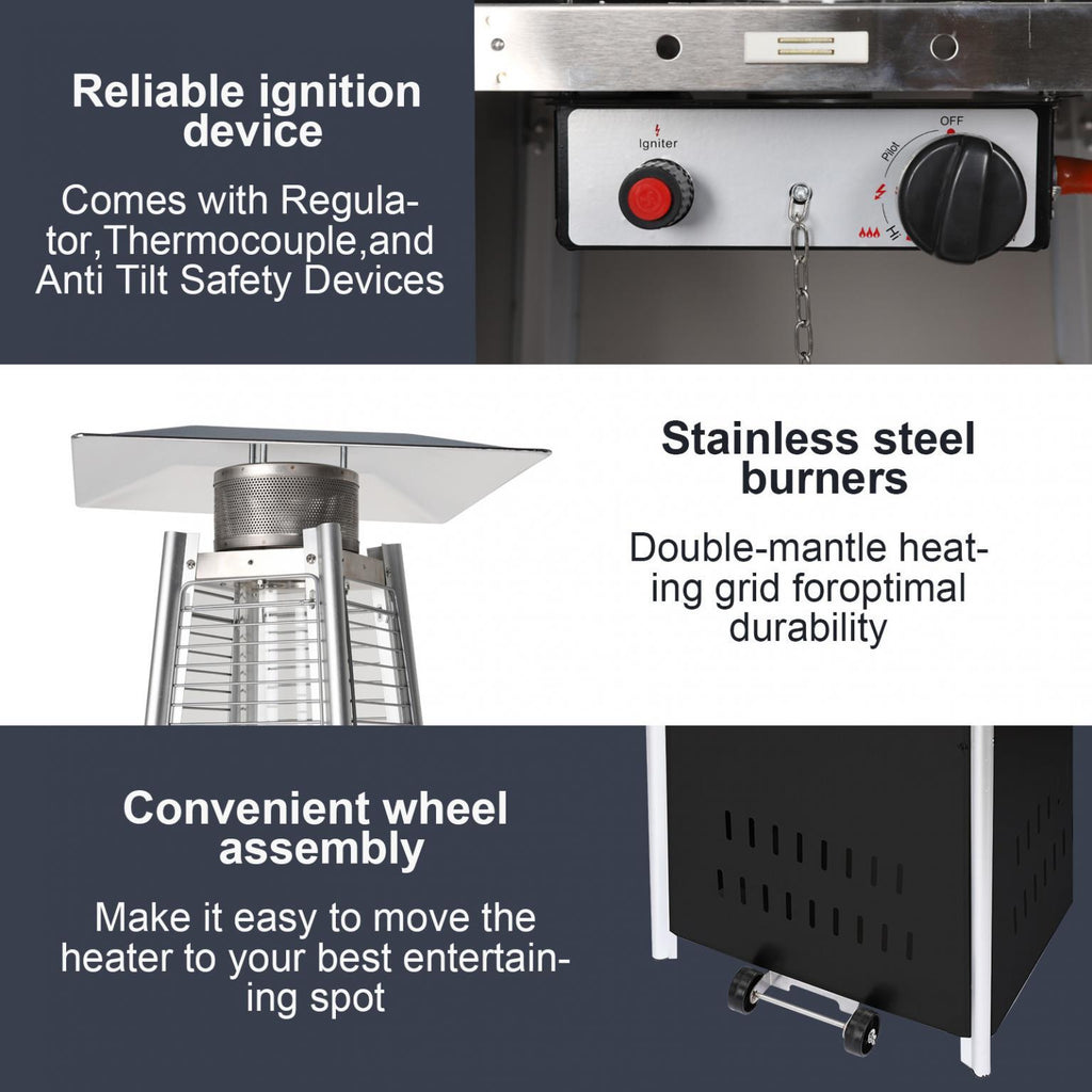 Follure Space Heater,Propane Heater,Patio Heater,42,000 BTU Pyrami-d Flame Outdoor Heater Propane Heater With Wheel,Black