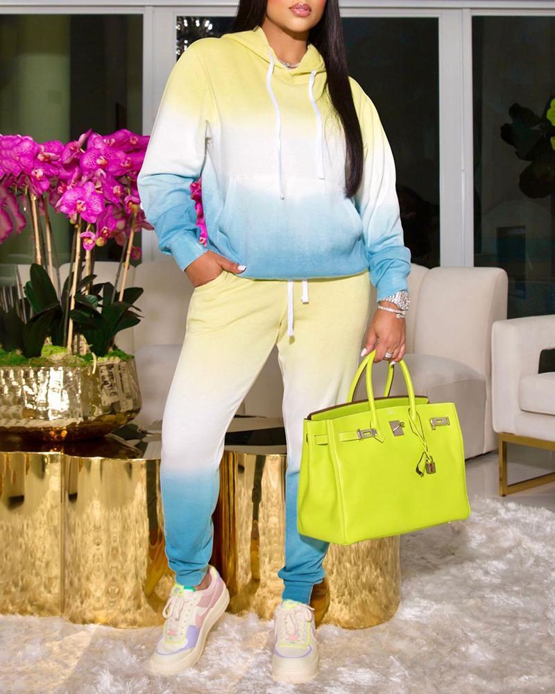 ombre colorblock hooded sweatshirt &amp; pocket design pants set
