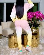 ombre colorblock hooded sweatshirt &amp; pocket design pants set