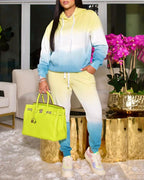 ombre colorblock hooded sweatshirt &amp; pocket design pants set