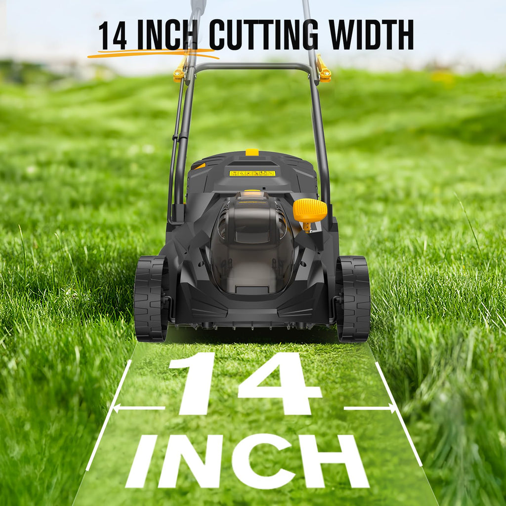 Cordless Lawn Mower Compatible with Dewalt 20V MAX Battery | 14", 2-in-1 Brushless Electric Lawn Mower for Small Yards, Push Mowers with 5-Position Height Adjustment, Black (Tool Only)
