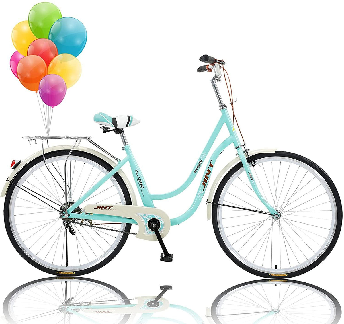 Womens Bike Complete Cruiser Bikes for Women Single Speed Classic Retro Bicycle with Front and Rear Fenders, Rear Rack, 26 Inch Comfortable Commuter Bicycle