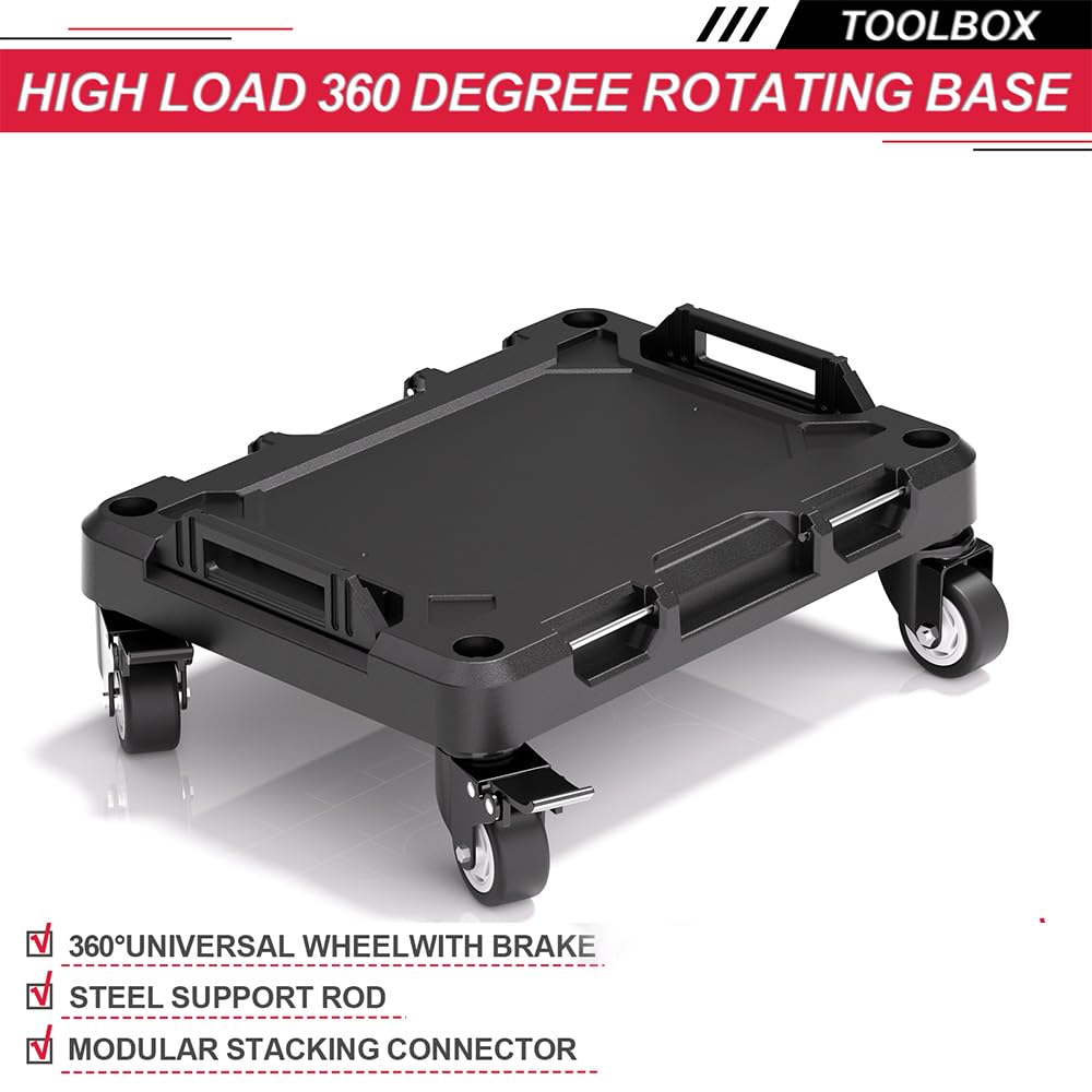 3 Tier Stackable Rolling Tool Box with Wheels,Modular Tool Organizer Box StoraSystem,Portable Lockable Tool boxes,17" LarTool box for Home Repairs,Professional Work