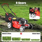 21-Inch 5HP Lawn Mower, 140CC 4-Stroke OHV Engine, Self-propelled Gas Powered Lawn Mowers, 8 Height Adjustment Push Lawn Mower Silencer, Durable Steel Deck Walk-Behind Lawn Mowers for LarFields