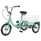 16" Kids/Aldult Tricycle Single Speed Cruiser 3 Wheels Bikes, Outdoor Children's Tricycle, Cyan