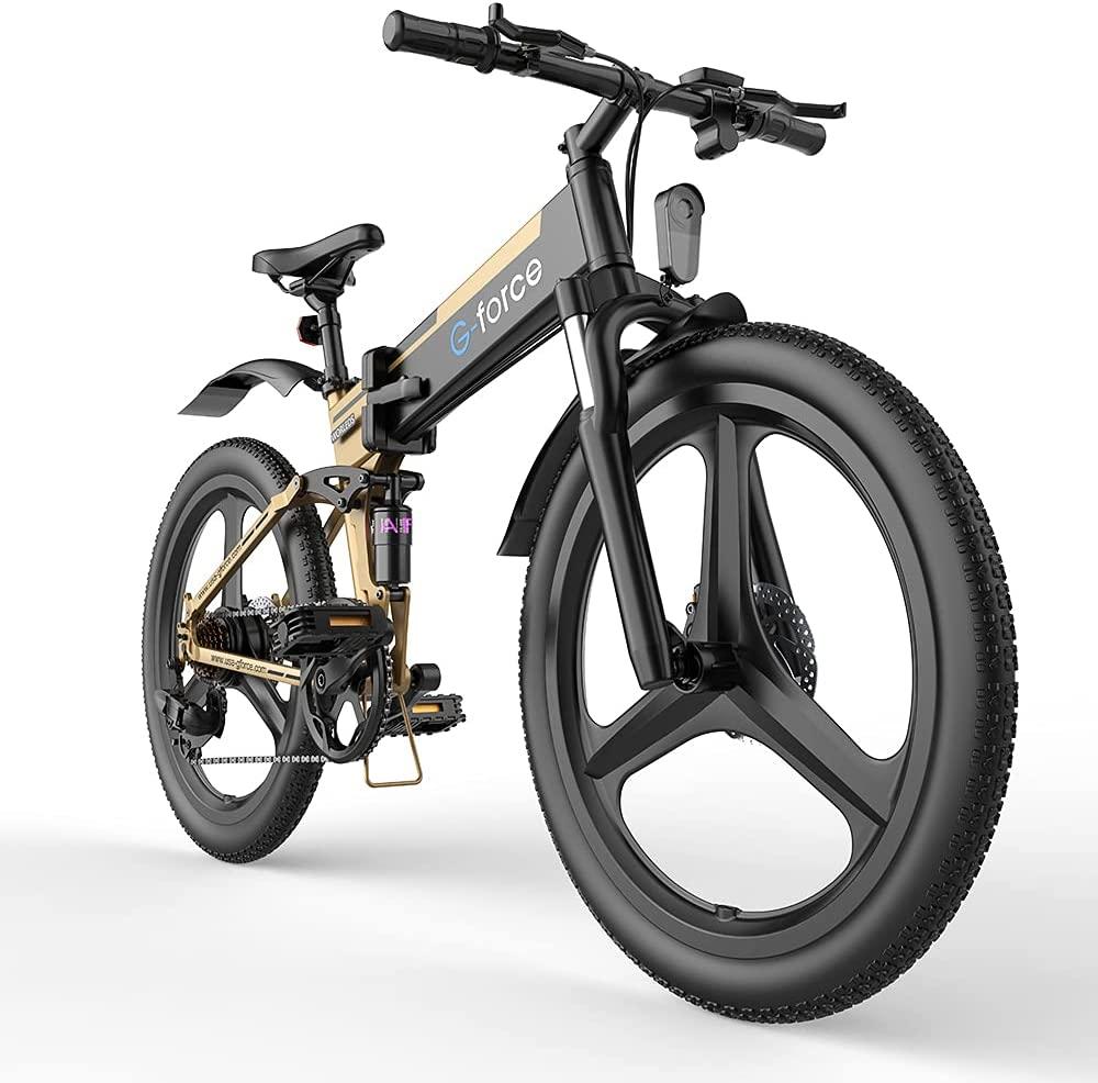 Folding Electric Bike for Adults 48V 20Mph Brushless Motor Full Suspension SHIMAMO 7 Speed Lithium Battery 26" 2.1“ Tire Bike Mountain Ebike