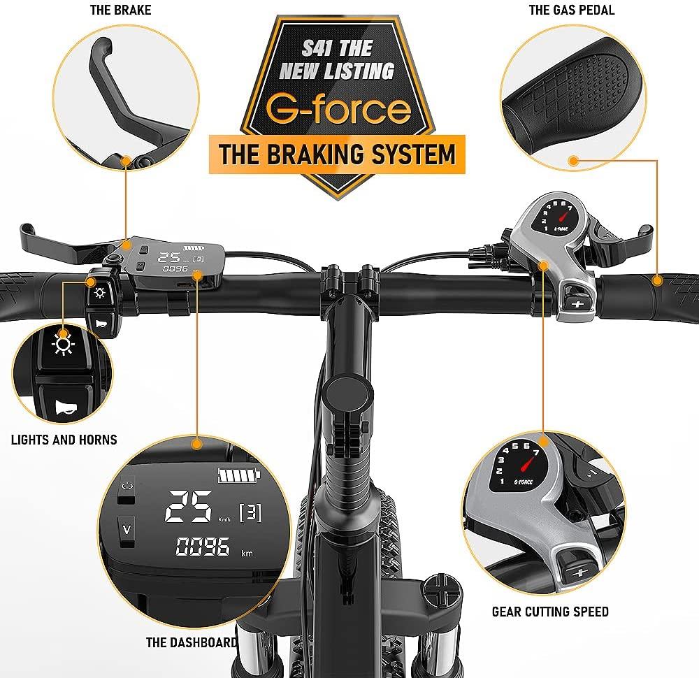 Folding Electric Bike for Adults 48V 20Mph Brushless Motor Full Suspension SHIMAMO 7 Speed Lithium Battery 26" 2.1“ Tire Bike Mountain Ebike