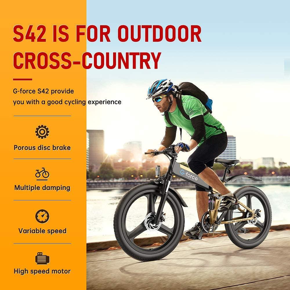 Folding Electric Bike for Adults 48V 20Mph Brushless Motor Full Suspension SHIMAMO 7 Speed Lithium Battery 26" 2.1“ Tire Bike Mountain Ebike