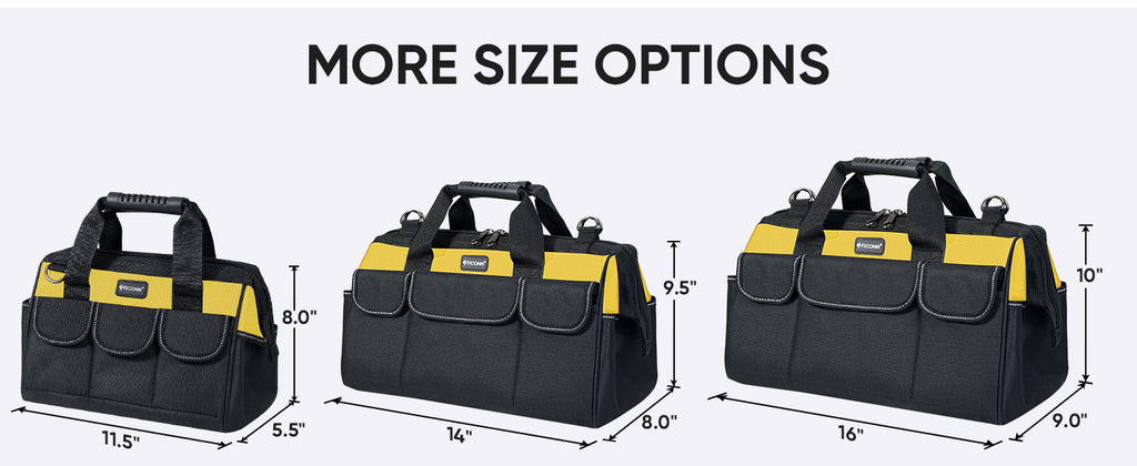 Heavy Duty Tool Bag with Multi-Pockets, Portable Tool Box Organizer StoraBag, with Adjustable Shoulder Strap and Ergonomic Handle (Black, 12" Standard Base)
