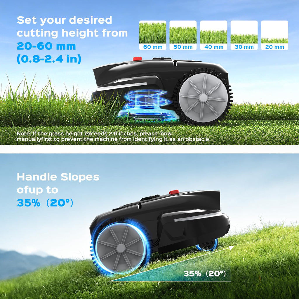 V3 Robotic Lawn Mower with AI Vision Obstacle Avoidance, Smart APP Control, Low-Noise Operation, Adjustable Cutting Height, No-Go Zones, Ideal Robot Lawn Mower for Lawns Up to 1600 Sq.Ft