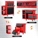 Heavy Duty 8 Drawer Rolling Tool Chest, 3-In-1 Modular Tool Box Set with Detachable 4-Tire Utility Cart, Lockable Workshop Tool Cabinet with Protective Liner, 35”W x 13”D x 43”H Industrial Warehouse