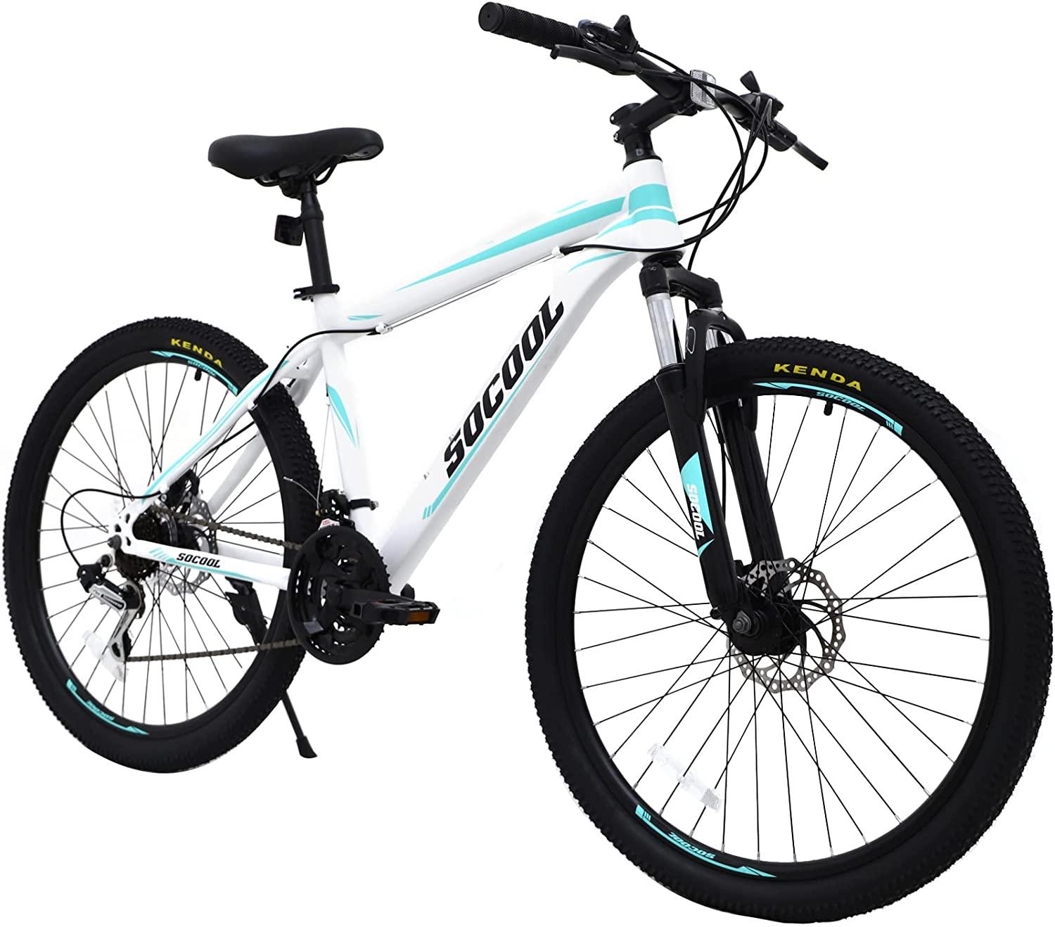 SOCOOL Mountain Bike, Mountain 26 inch, 21-Speed, Lightweight (White/Black)